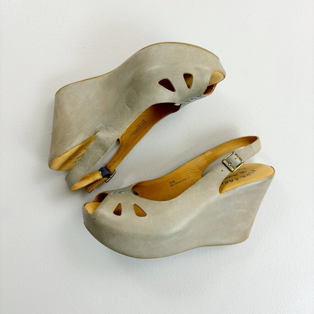 KORK-EASE Felicia Leather Wedge Slingback Sandal US 7 Reef Gray Garnet Hill